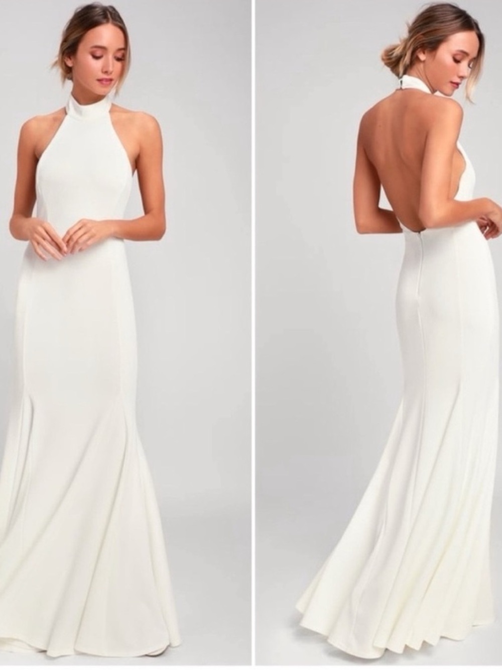 Lulu's Ivory Halter Backless Mermaid Gown